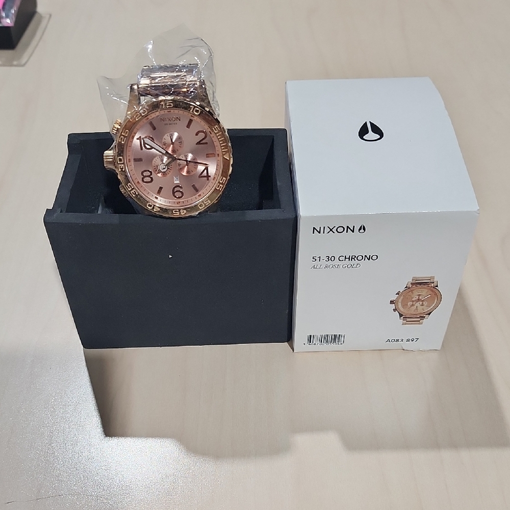 Nixon Rose Gold Chronograph Bracelet Watch with Matching Dial